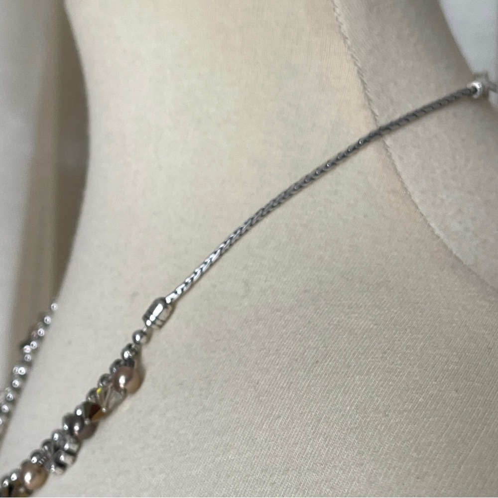 Brighton Retired Cannes Necklace Bronze Crystal Pearl Dangle Hearts - Picture 4 of 6